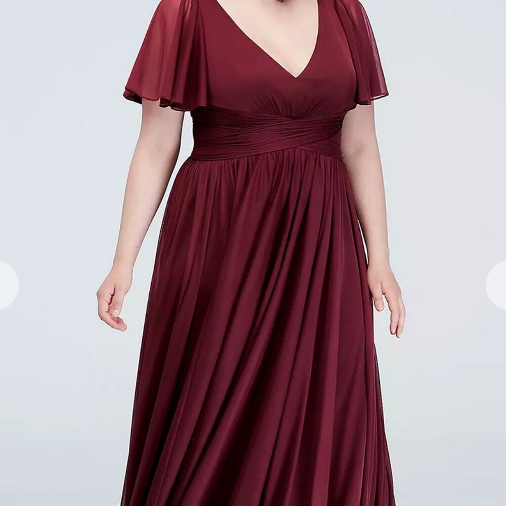 Floor Lenth Flutter Sleeve Crisscross Mesh Dress-… - image 5